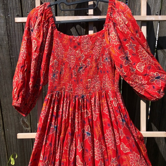 Angie Peasant Sleeve Red Print Maxi Dress M - Picture 10 of 12